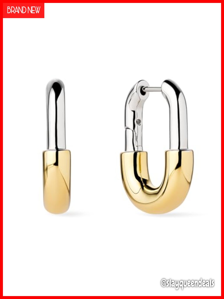 Rectangle Brynlet Huggie Hoop Earrings - Sterling Silver Base With 14k Gold &